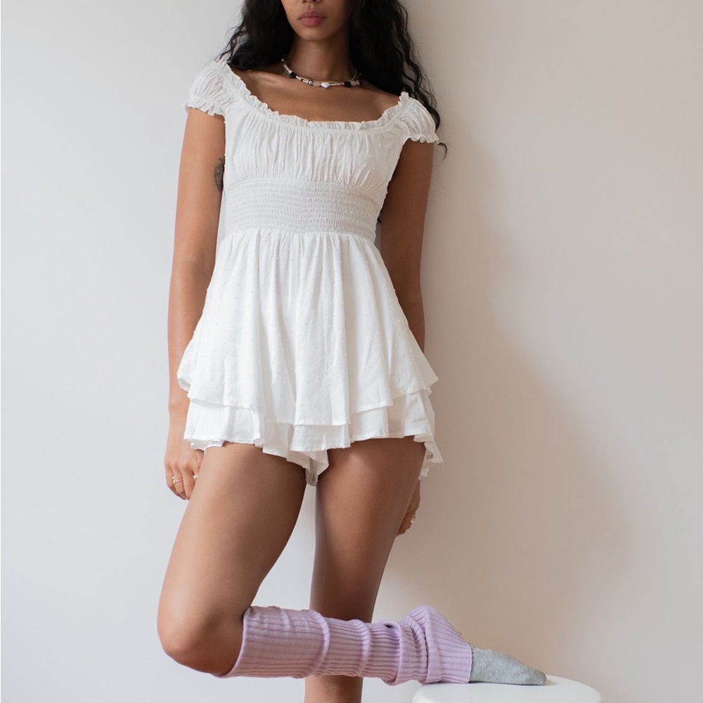 UO Rosie smocked Tiered Ruffle Romper